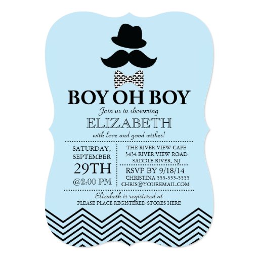 Modern Boy Oh Boy Little Man Mustache Baby Shower 5x7 Paper Invitation Card