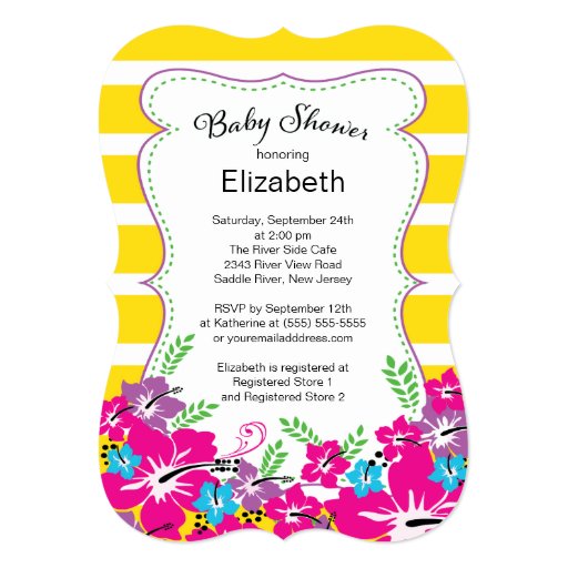 Modern Tropical Hibiscus Flowers Baby Shower 5x7 Paper Invitation Card