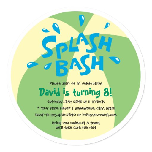 Boys Summer Splash Pool Party Birthday 5.25x5.25 Square Paper Invitation Card