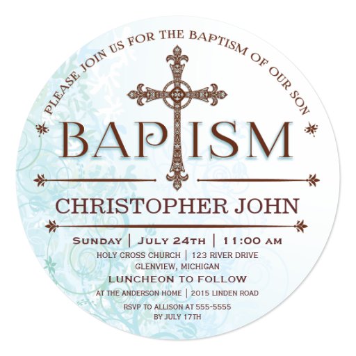 Modern Baby Boy Baptism Circle Invitation 5.25" Square Invitation Card