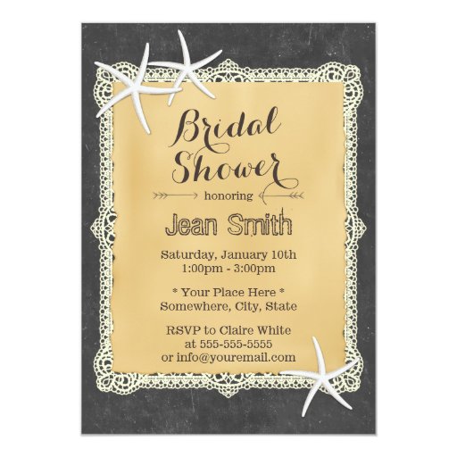 Stylish Starfish Chalkboard Bridal Shower 5x7 Paper Invitation Card