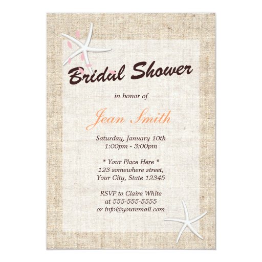 Rustic Starfish Burlap Bridal Shower Invitations 5" X 7" Invitation Card
