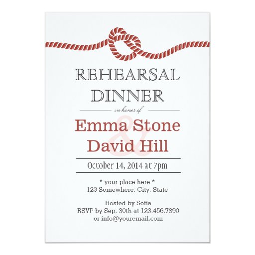 Simple Red Rope Knot Rehearsal Dinner 5x7 Paper Invitation Card