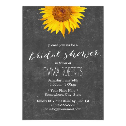 Vintage Sunflower Chalkboard Bridal Shower 5x7 Paper Invitation Card