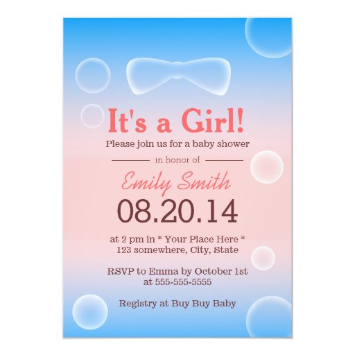 Cute Girly Bubbles Baby Shower Invitations 5" X 7" Invitation Card