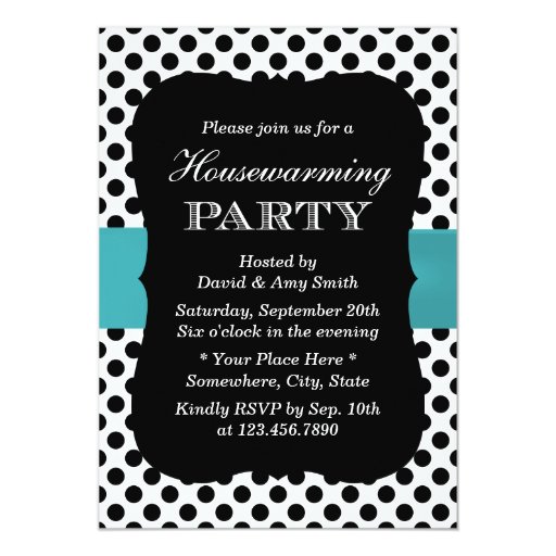 Modern Polka Dots Teal Ribbon Housewarming Party 5x7 Paper Invitation Card