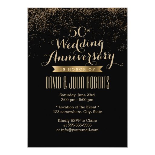 Chic Gold Confetti Dots Wedding Anniversary 5x7 Paper Invitation Card