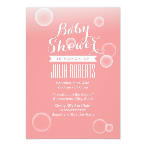 Beautiful Bubbles Coral Pink Baby Shower 5x7 Paper Invitation Card