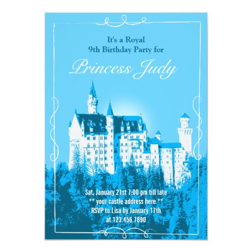Fantasy White Castle Blue Birthday Party Invite 5" X 7" Invitation Card