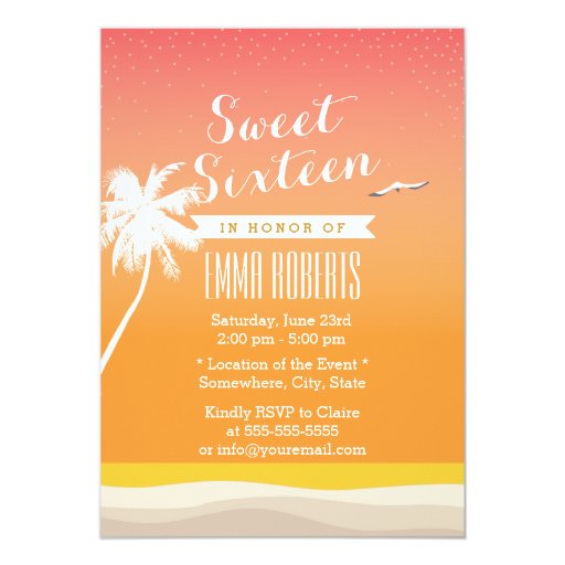 Golden Beach Elegant Sweet 16 5x7 Paper Invitation Card