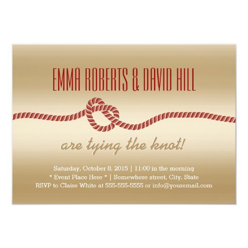 Classy Red Rope Knot Gold Wedding Invitations 5" X 7" Invitation Card