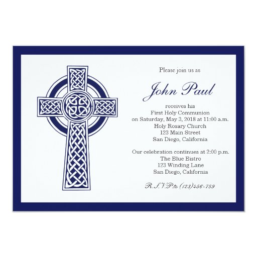 Modern Elegant Cross Communion Invitation for Boys 5" X 7" Invitation Card