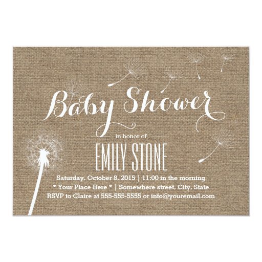 Rustic Burlap Dandelion Baby Shower Invitations 5" X 7" Invitation Card