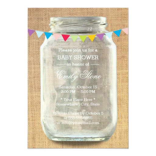 Rustic Burlap Mason Jar Baby Shower 5x7 Paper Invitation Card