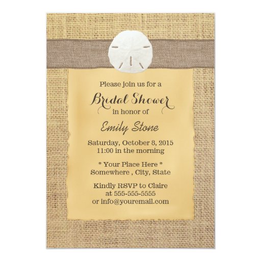 Rustic Burlap Sand Dollar Bridal Shower Invitation 5" X 7" Invitation Card