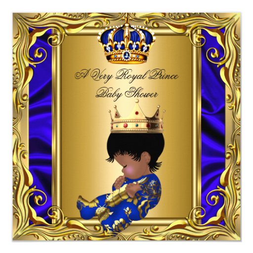 Prince Royal Blue Baby Shower Regal Gold Boy 5.25x5.25 Square Paper Invitation Card