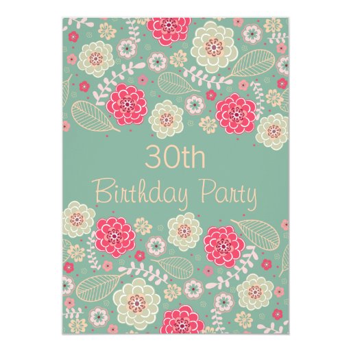 30th Birthday Party Chic Funky Modern Floral 5x7 Paper Invitation Card