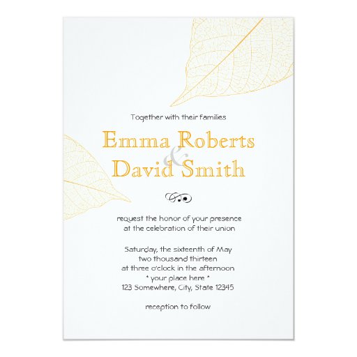 Simple Yellow Autumn Leaves Wedding Invitations 5" X 7" Invitation Card