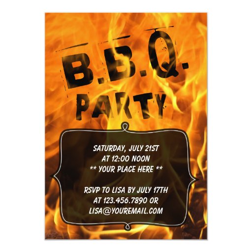 Hot Burning Fire Barbecue Party Invitation 5" X 7" Invitation Card