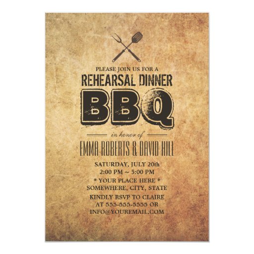 Vintage Grunge BBQ Rehearsal Dinner 5x7 Paper Invitation Card