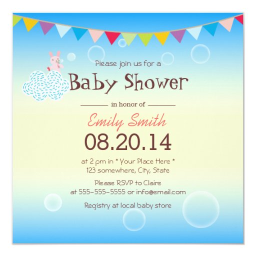 Cute Bubble Bunny Baby Shower Invitations 5.25" Square Invitation Card