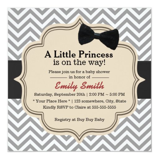 Classy Chevron Stripes Little Princess Baby Shower 5.25x5.25 Square Paper Invitation ...