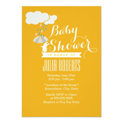 Cute Rabbit Gold Yellow Baby Shower Invitations 5" X 7" Invitation Card