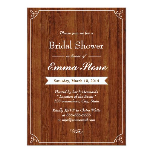 Elegant Wood Background Bridal Shower Invitations 5" X 7" Invitation Card