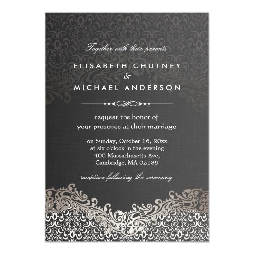 Elegant Silver Damask - Classic Formal Wedding 5x7 Paper Invitation Card