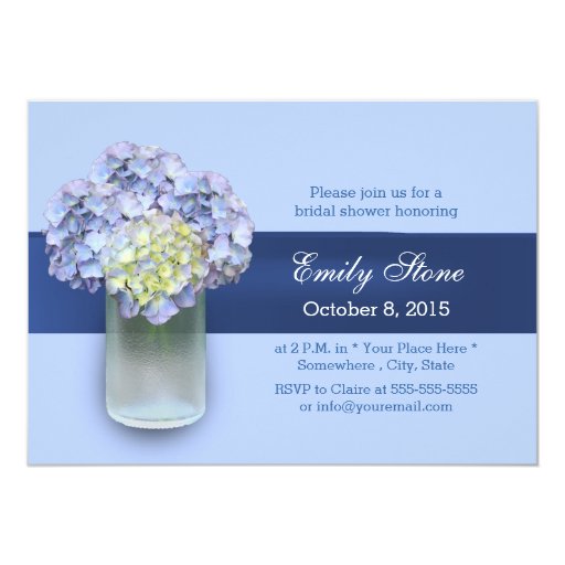 Baby Blue Hydrangea Mason Jar Bridal Shower 5x7 Paper Invitation Card