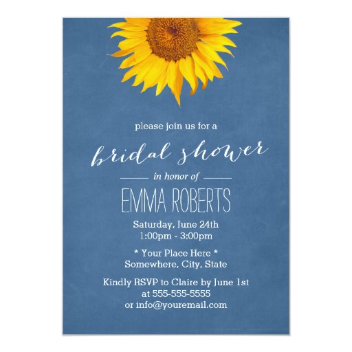 Navy Blue Sunflower Bridal Shower Invitations 5" X 7" Invitation Card