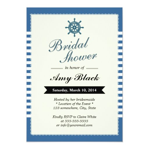 Nautical Blue Stripes Bridal Shower Invitations 5" X 7" Invitation Card