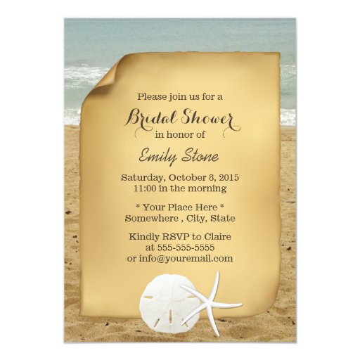 Vintage Sand Dollar & Starfish Beach Bridal Shower 5x7 Paper Invitation Card