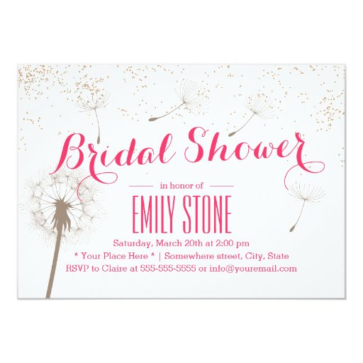 Stylish Dandelion Blowing Bridal Shower Invitation 5" X 7" Invitation Card