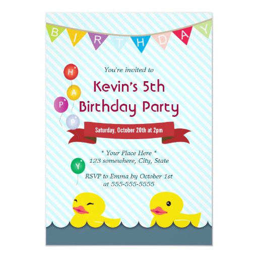 Rubber Ducks Blue Stripes Birthday Invitations 5" X 7" Invitation Card