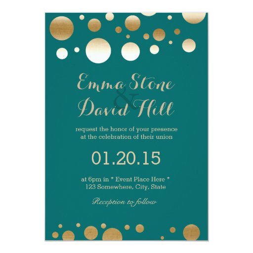 Modern Gold Confetti Teal Green Wedding 5x7 Paper Invitation Card (front side)