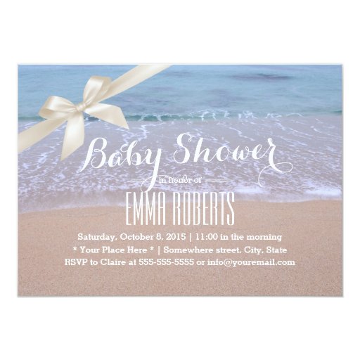 Classy Ivory Ribbon Beach Theme Baby Shower 5x7 Paper Invitation Card
