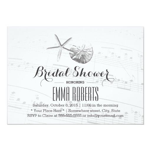 Starfish & Sand Dollar Music Notes Bridal Shower 5x7 Paper Invitation Card