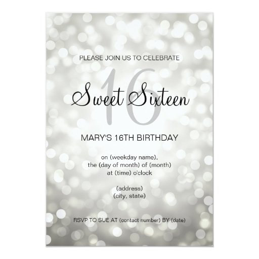 Elegant Sweet 16 Birthday Silver Glitter Lights 5x7 Paper Invitation Card