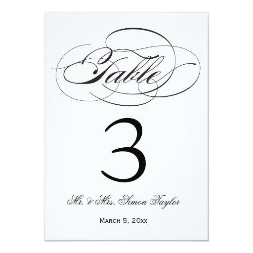 Elegant Script Table Number - Black 5x7 Paper Invitation Card