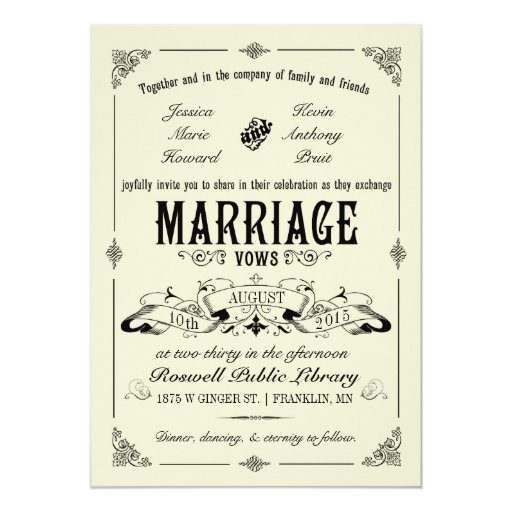 Vintage Elegant Wedding Invitation 5" X 7" Invitation Card