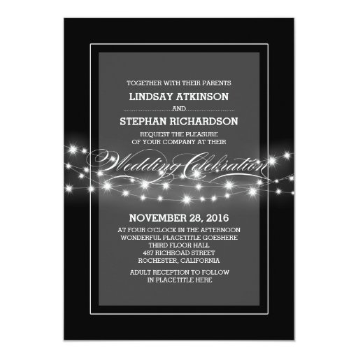 modern black string lights wedding invitation 5" x 7" invitation card