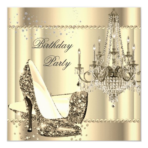 Elegant Royal Sepia Gold Cream Chandelier Party 5.25x5.25 Square Paper Invitation Car...