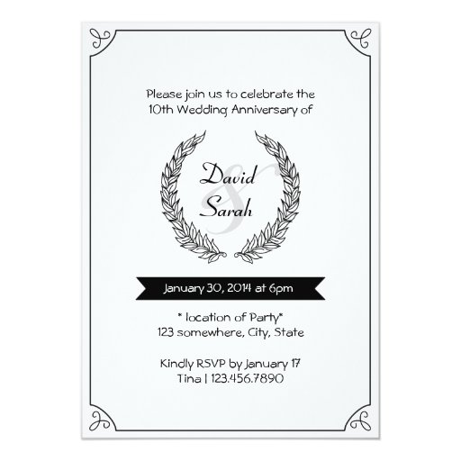 Black & White Wedding Anniversary Party Invites 5" X 7" Invitation Card