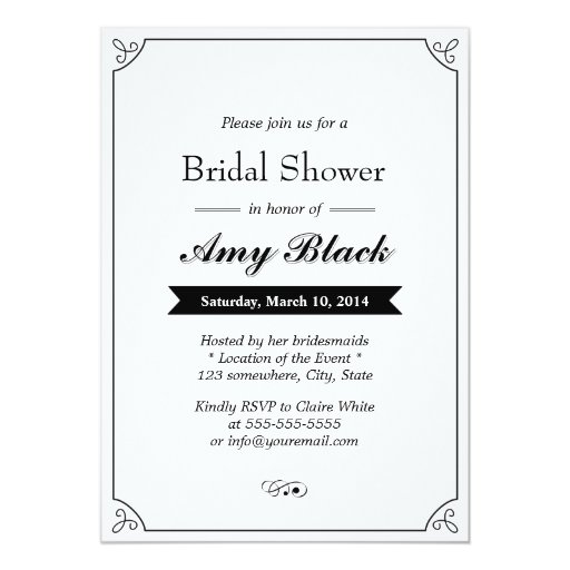 Simple Black & White Bridal Shower Invitations 5" X 7" Invitation Card