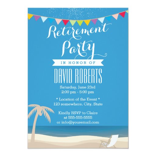 Beach Chair & Palm Tree Retirement Party 5x7 Paper Invitation Card