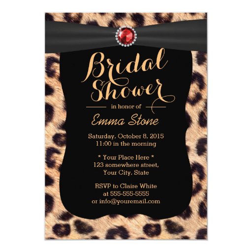 Luxury Ruby Gems Leopard Print Bridal Shower 5x7 Paper Invitation Card