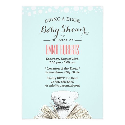 Bring a Book Teddy Bear Baby Shower Invitations 5" X 7" Invitation Card