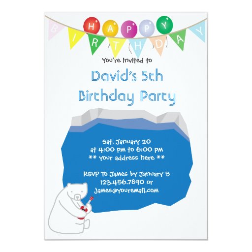 Cute Polar Bear Ice Pool Birthday Invitations 5" X 7" Invitation Card