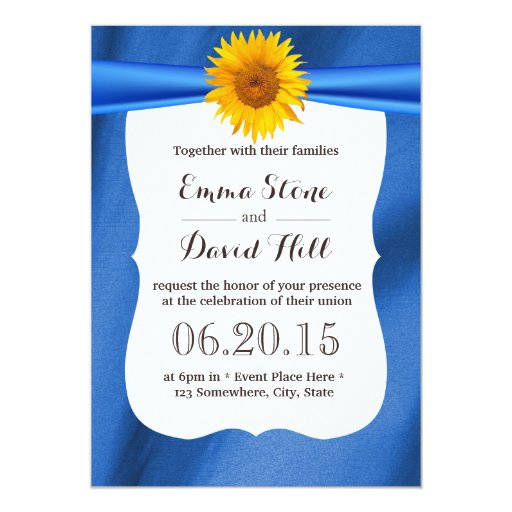 Yellow Sunflower Blue Fabric Wedding Invitations 5" X 7" Invitation Card